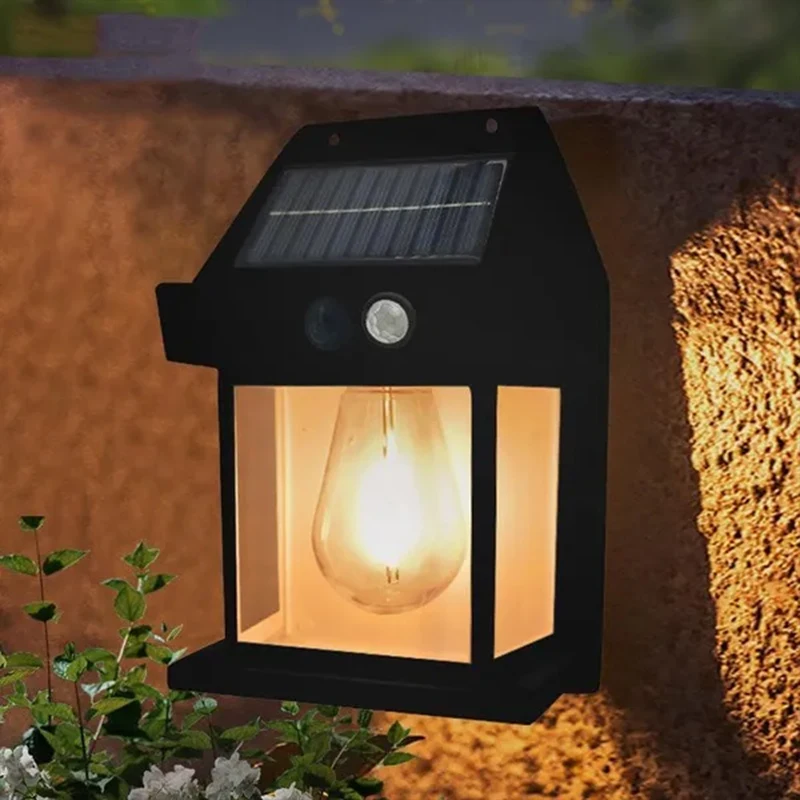 Smart Garden Lanterns - โคมไฟตกแต่งสวนกลางแจ้งกันน้ำ 3 โหมดแสง โคมไฟพลังงานแสงอาทิตย์แบบทังสเตน โคมไฟติดผนังพร้อมเซ็นเซอร์ตรวจจับความเคลื่อนไหวอัจฉริยะ